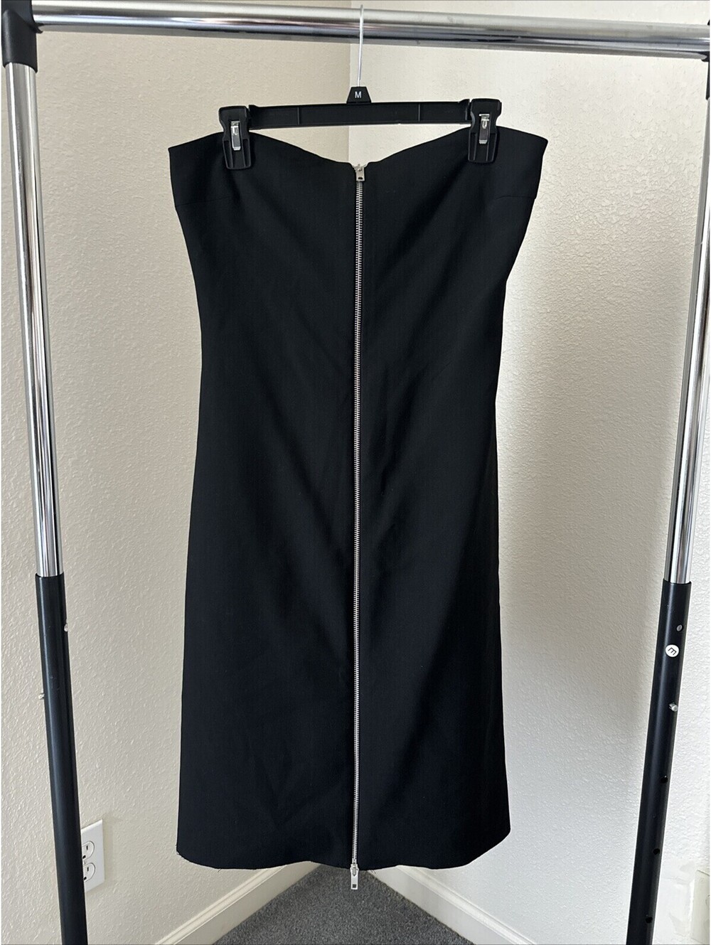 ZARA Women's Black Strapless Midi Dress Full Front Zip Up Tube Bodycon Party